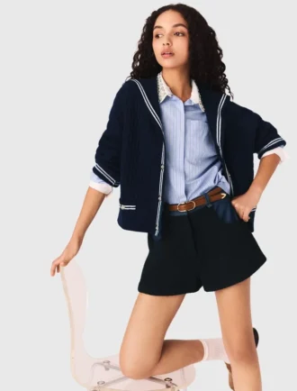 Pantaloncini in tweed con dettagli in denim