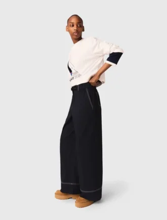 Pantaloni in cotone con cintura in pelle