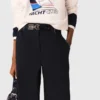 Pantaloni in cotone con cintura in pelle Pantaloni in cotone con cintura in pelle