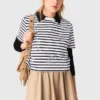 T-shirt con fiore a strisce in strass