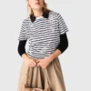 T-shirt con fiore a strisce in strass