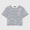 T-shirt con fiore a strisce in strass