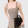 Top a spalline con strass a quadri