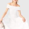 Top con scollo bardot in maglia a costine Top con scollo bardot in maglia a costine