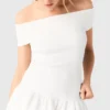 Top con scollo bardot in maglia a costine Top con scollo bardot in maglia a costine