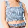 Top in cotone smockato con strass Top in cotone smockato con strass
