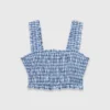 Top in cotone smockato con strass Top in cotone smockato con strass