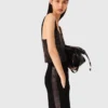 Top in maglia con spalline e strass