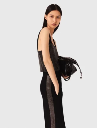 Top in maglia con spalline e strass