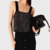 Top in maglia con spalline e strass