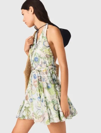 Vestito corto con motivo e schiena scoperta
