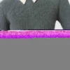 Vestito corto in maglia con collo decorato con perline