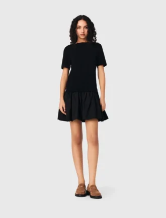 Vestito corto in maglia e taffetà