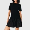 Vestito corto in maglia e taffetà