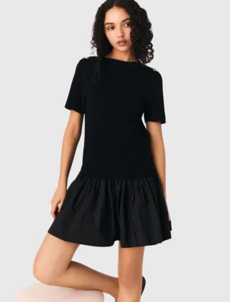 Vestito corto in maglia e taffetà