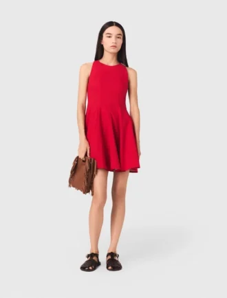 Vestito corto svasato in misto lino