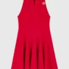 Vestito corto svasato in misto lino