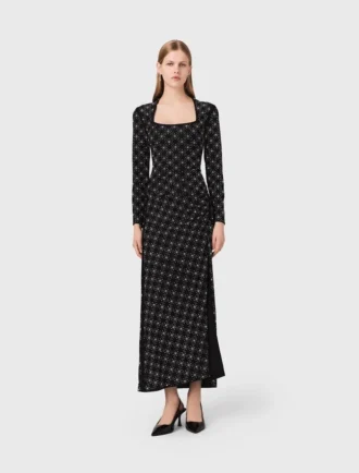 Vestito lungo con perline e strass