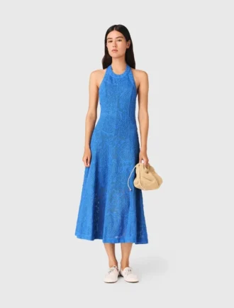 Vestito lungo in guipure con schiena scoperta