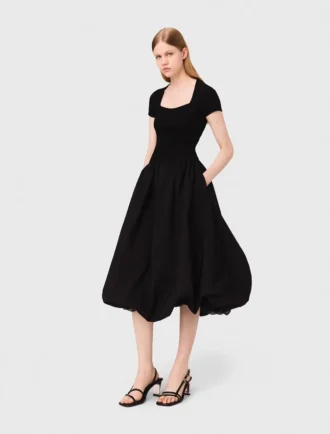 Vestito lungo in maglia a coste e taffetà Vestito lungo in maglia a coste e taffetà