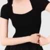 Vestito lungo in maglia a coste e taffetà Vestito lungo in maglia a coste e taffetà