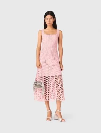 Vestito midi all’uncinetto con strass