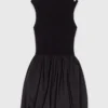 Vestito mini in maglia a coste e taffetà