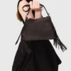 Vestito mini in maglia a coste e taffetà