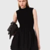 Vestito mini in maglia a coste e taffetà