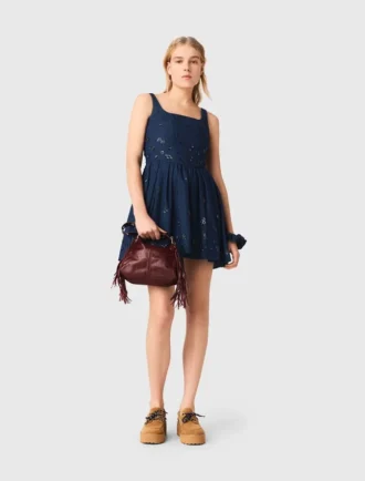 Vestito svasato in denim ricamato